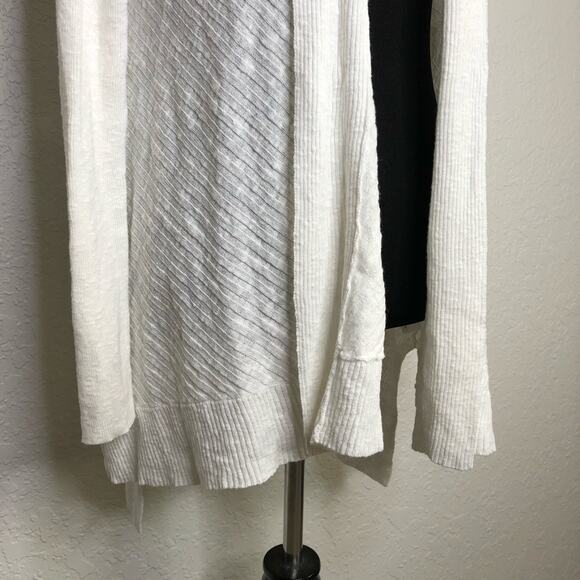 Eileen Fisher white ribbed linen blend knit open drape front cardigan size Large - Picture 3 of 16